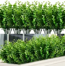 8 Bundles Artificial Greenery Stems Fake Boxwood Shrubs Faux Plastic Bushes for