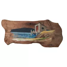 Original Painting Driftwood Artist Signed Maine Water Boathouse Dock Beachhouse