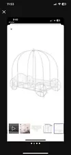 Girls White Twin Size Metal Canopy Bed Frame Princess Carriage Headboard Bedroom