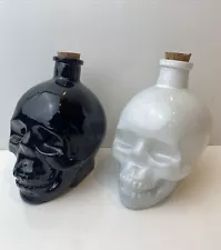 Lot Of 2 Glass Skull With Cork Decorative Gothic Bottle - Black & White - New!