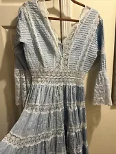 Blue Handmade Cottage Prairie Maxi Dress READ !!