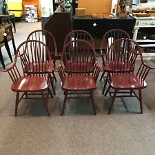 Set of 6 Continuous Arm Windsor Chairs in Red Paint