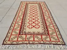 Authentic Hand Knotted Vintage Turkish Kilim Kilm Wool Area Rug 4.6 x 2.2 Ft