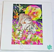 NEW HTF Siberian White Tiger Moon Hummingbirds 500 Piece Puzzle Flowers Sun