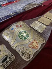 Nwa Stampede championship belt, 4mm Zinc, Dual Plated, Real Leather strap