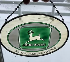 Vintage John Deere Tractor Farm Equipment Sun Catcher Glass Wall Hanging 7”x5.25