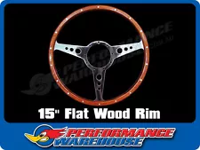 Classic 3 Spoke Flat 15" Wood Rim Steering Wheel 9 Bolt Mg Street Rod Custom