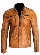 Clearance Sale Vintage Style Brown Motorcycle Real Leather Cafe Racer Biker Jack