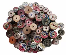 Collection Vintage Old Wooden Thread Spools Lot 60+ Most w/ Thread Mixed Brands