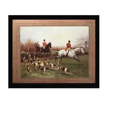 Dogs Hunting Country Art Vintage Rustic Art Beagles Wood Framed Picture Print