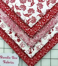 RED AND WHITE MEDLEY Fat Quarter bundle of (5) New Quilting 100% Cotton