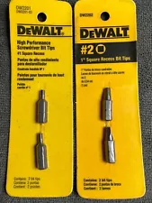 2 Packs - DeWALT Square Recess Drill Bit Tips - 2 #1’s & 2 #2’s - New / Sealed