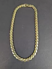 Gold Tone Cuban Link Chain Choker Necklace Heavy 14.5"