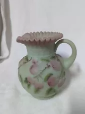 Fenton Art Glass Burmese Lotus Mist Apple Tree Pitcher