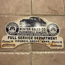 Vintage Oldsmobile Service Winter Sales Co Metal License Plate Topper Gas Sign