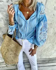 Embroidered light blue linen bohemian blouse - ukrainian vyshyvanka.All sizes