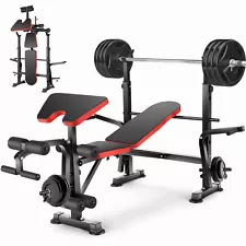 600lbs 6 in 1 Adjustable Olympic Weight Bench Set Full Body Workout Heavy Duty*】