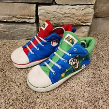 Super Mario Brothers High Top Sneakers Kids Size 2-3 Mario Luigi Yoshi Nintendo