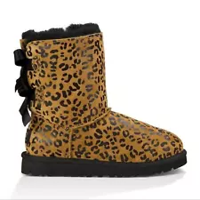 Ugg Australia Bailey Bow Leopard Print Sheepskin Leather Boots