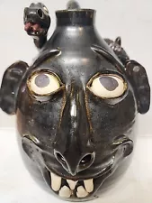 Southern Folk Art Face Jug With Snake Signed D. White