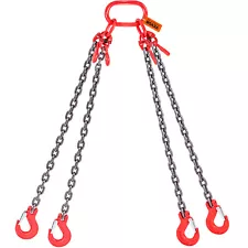 VEVOR 5/16'' x 5' Chain Sling 4 Legs G80 Lifting Chain with Grab Hooks 11000lbs