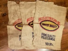 Lot of 3 BURLAP Feed Sacks Hollis Cotton Oil Mill Vintage 50 lbs