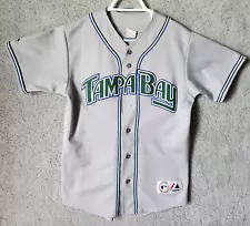 VTG Tampa Bay Devil Rays Gray Button Up Jersey Majestic Embroidered Size Large