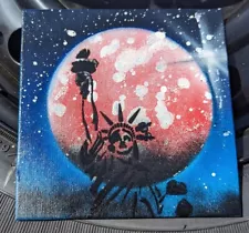 Spray Paint Art Planet. 6x6 Canvas. Statue Of Liberty Original, Signed.