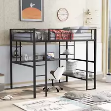 New Listing Metal Full Size Loft Bed with Desk, Shelf and Lounge for Kids Bedroom, Black