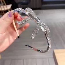 Vintage silver rhinestone headband bow