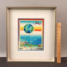 Small Signed PETER MAX Paint Embellished Print DISCOVER EARTH Pop-Art Lithograph