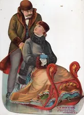 Vintage Die-cut Shoe Advertisement Skating Man Pushing Lady on Sled