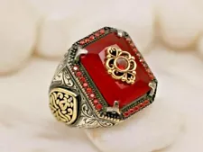 925 Sterling Silver Ruby Men's Ring Handmade Turkish Men's Ring Size 7-13