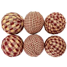 Rag Balls Set of 6 Burgundy Gingham 2.5 In. Diameter Bowl Filler Country Prim