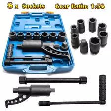 Torque Multiplier Set Wrench Lug Nut Labor Saving Lugnut Remover w/ 8 Sockets