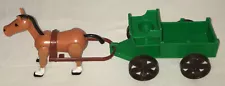 Vintage Fisher Price Little People Western Town Horse Buckboard Wagon Harness