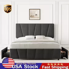 Mulity Size Sturdy Construction Bed Frame W/ Adjustable Headboard and Storage