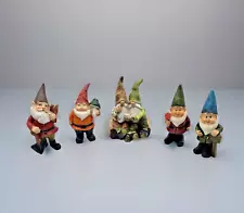 Lot of 5 Small Mini 3" Garden Gnomes Hard Resin Figures Figurine Collectible