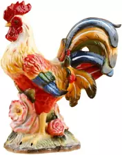 Large Hand-Painted Ceramic Rooster Statue (3D) - Home Decor, Farmhouse Chic