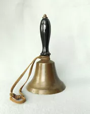 Large Antique Brass Hand Bell School House Town Crier Solid LOUD