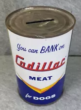 Vintage Cadillac Meat For Dogs Advertising Still Bank Can Dog Food Tin