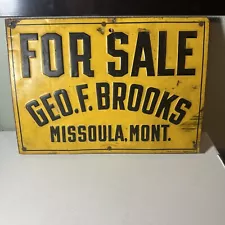 Vintage For Sale Sign Geo F Brooks Missoula Montana Embossed FREE SHIPPING!!!