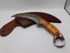 Handmade Damascus Steel Karambit with Leather sheath