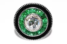 $21,000 18K GOLD 3.04CT ROSE CUT LAB GROWN DIAMOND & EMERALD ENGAGEMENT RING