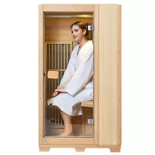 VEVOR 1 Person Far Infrared Wooden Sauna Room 1140W Home Spa Bluetooth Speakers