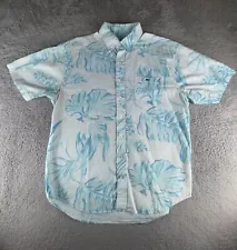 Vineyard Vines Hawaiian Shirt Mens Large Blue Tropical Button Up Linen Blend