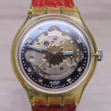 Vintage 1991 Swatch Red Ahead 37mm Plastic Automatic Skeleton Unisex Watch