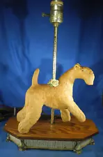 Rare Vintage Dannyquest Lakeland Terrier Dog Lamp Statue Figurine W/ Wood Base