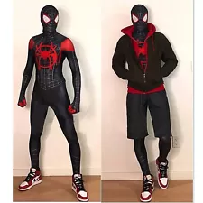 Miles Morales Spider-Man Jumpsuit Cosplay Costume Outfit Adults Spandex Bodysuit