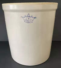 ROBINSON RANSBOTTOM 5 GALLON STONEWARE CROCK BLUE CROWN MADE IN USA VINTAGE